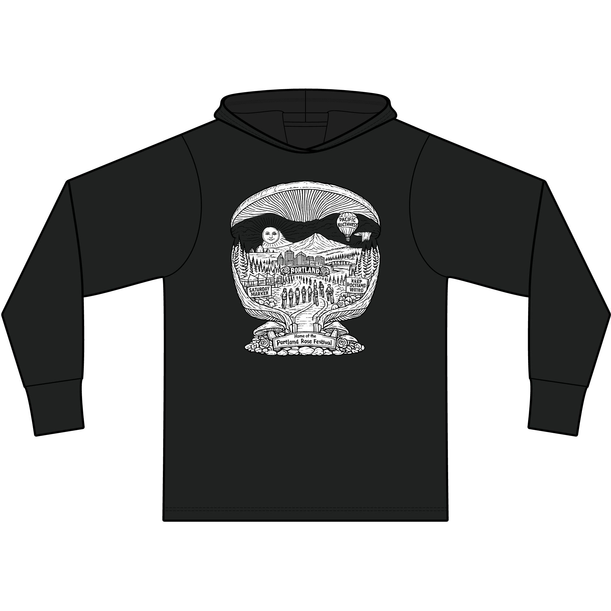 Hoodie: Mushroom Globe Hoodie — Nature Illustration Hooded Long Sleeve Tee