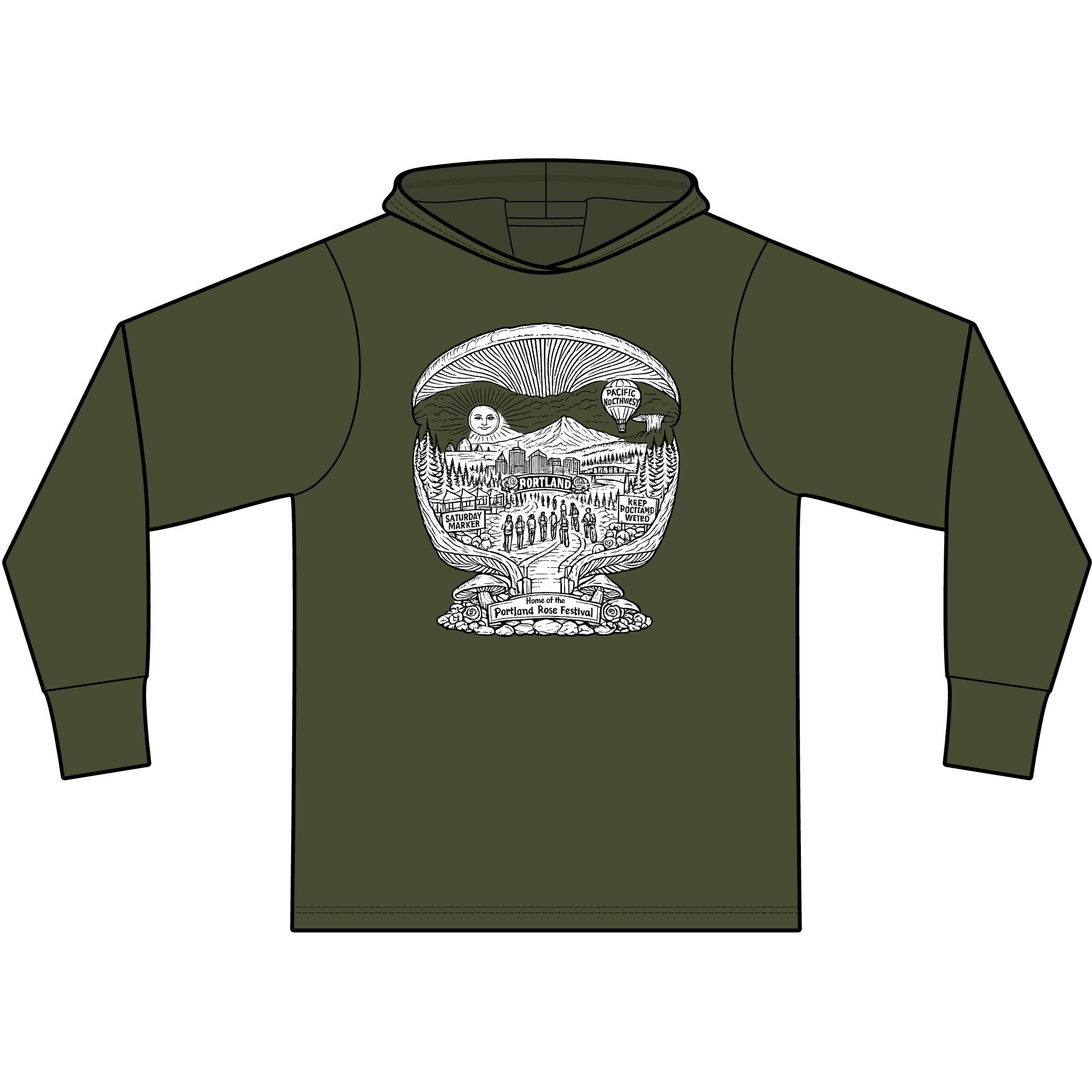 Hoodie: Mushroom Globe Hoodie — Nature Illustration Hooded Long Sleeve Tee