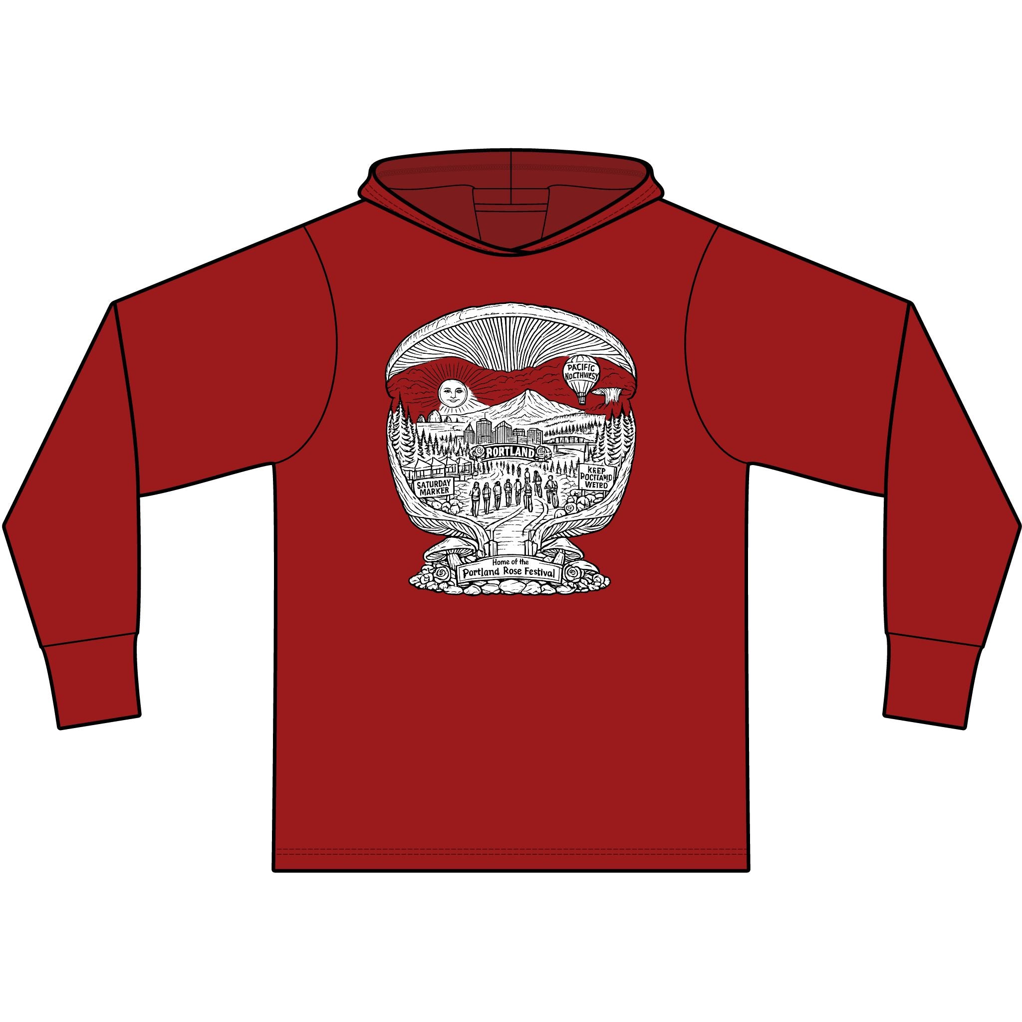 Hoodie: Mushroom Globe Hoodie — Nature Illustration Hooded Long Sleeve Tee