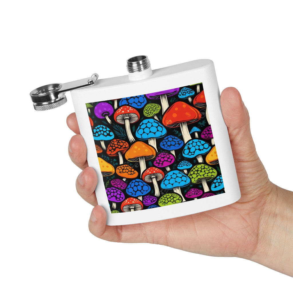 6oz Stainless Steel Flask — Colorful Psychedelic Mushroom Pattern