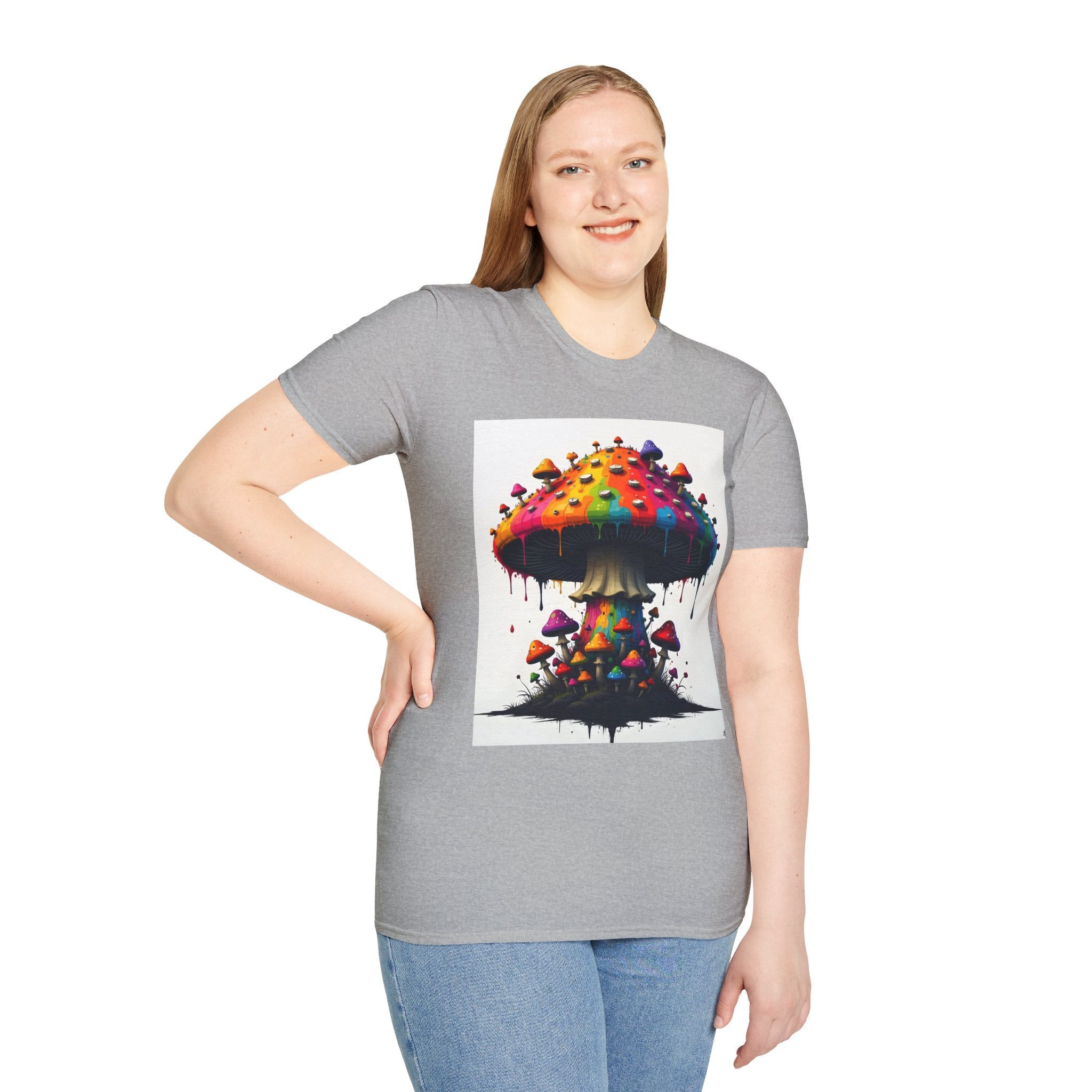 Piper's Shroom Works T-Shirt — Rainbow Drip Mushroom Graphic Tee