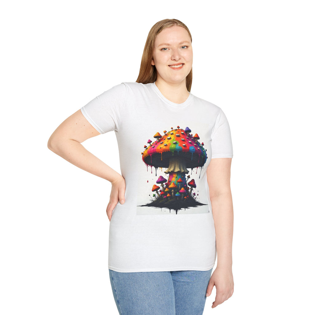 Piper's Shroom Works T-Shirt — Rainbow Drip Mushroom Graphic Tee