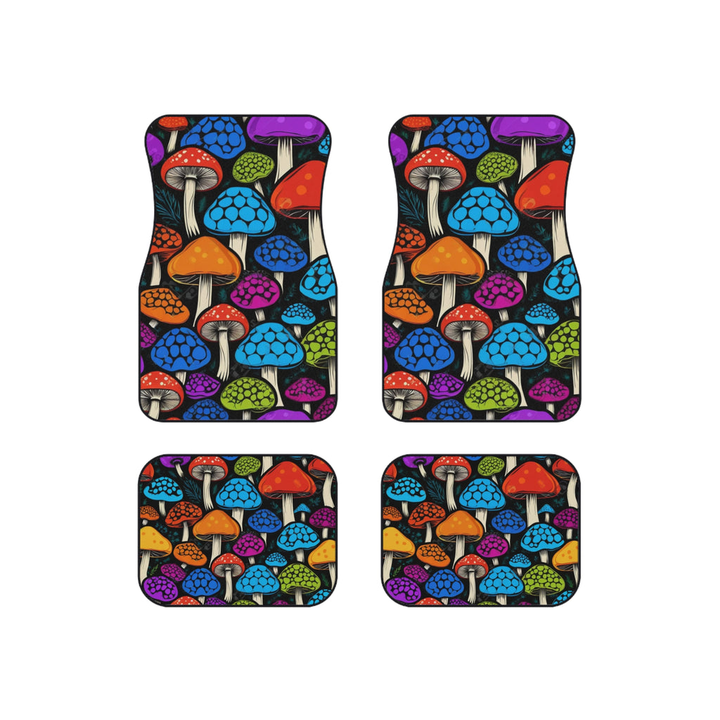 Colorful Mushroom Car Floor Mats (Set of 4) — Vibrant Psychedelic Auto Rugs