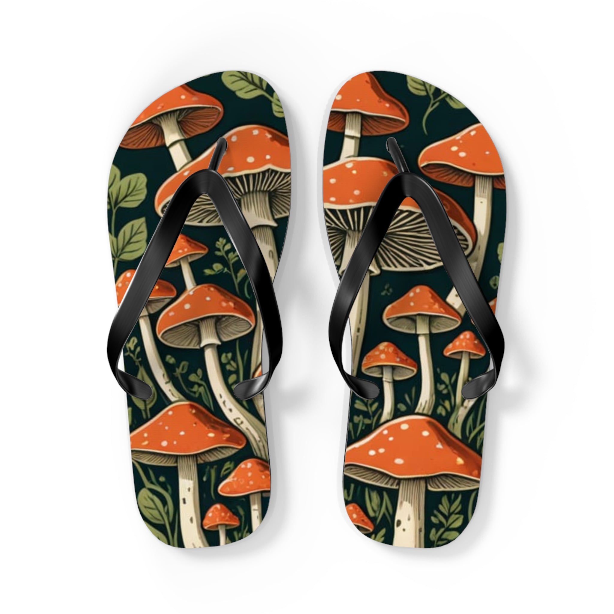 Mushroom Print Flip Flops — Vintage Toadstool Beach Sandals