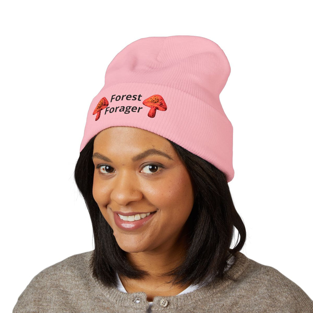 Embroidered 'Mushroom Forager' Knit Beanie — Cozy Outdoor Hat for Foraging & Fall