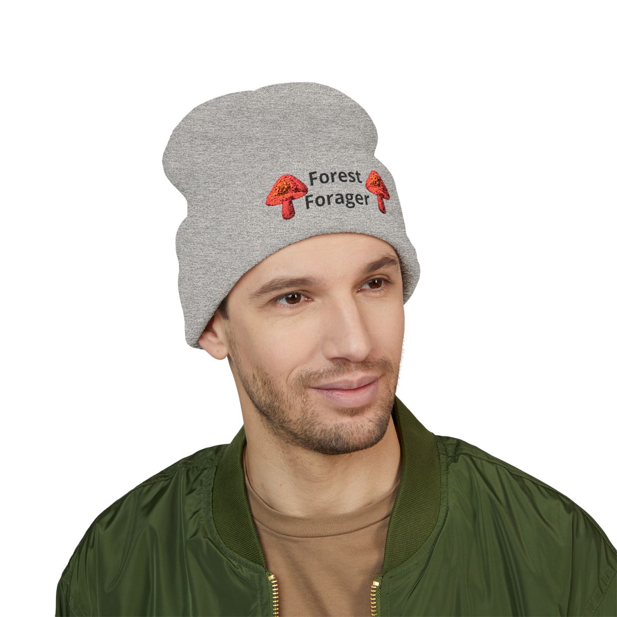 Embroidered 'Mushroom Forager' Knit Beanie — Cozy Outdoor Hat for Foraging & Fall