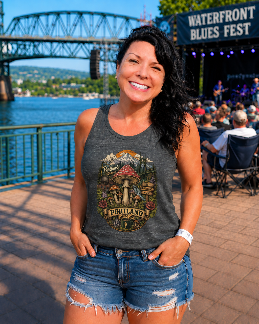 City: Portland Mushroom Graphic Tank — Women's Flow Scoop Muscle Tank