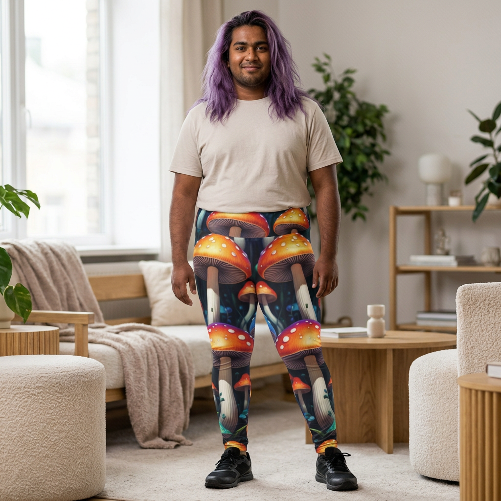 Plus Size Mushroom Leggings — Psychedelic Forest Print All-Over
