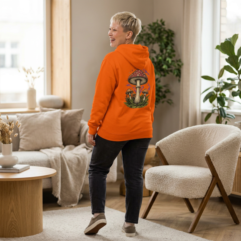 Hoodie: Mushroom Globe Hoodie — Nature Illustration Hooded Long Sleeve Tee