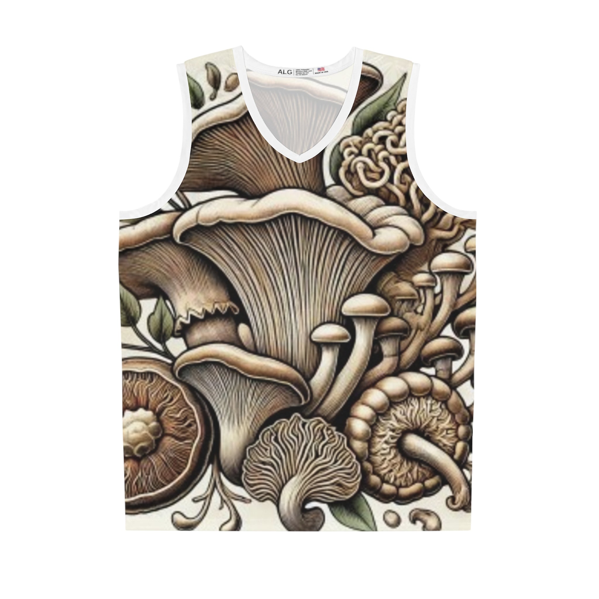 Mushroom Print Basketball Jersey — Botanical All-Over-Print Sports Tank