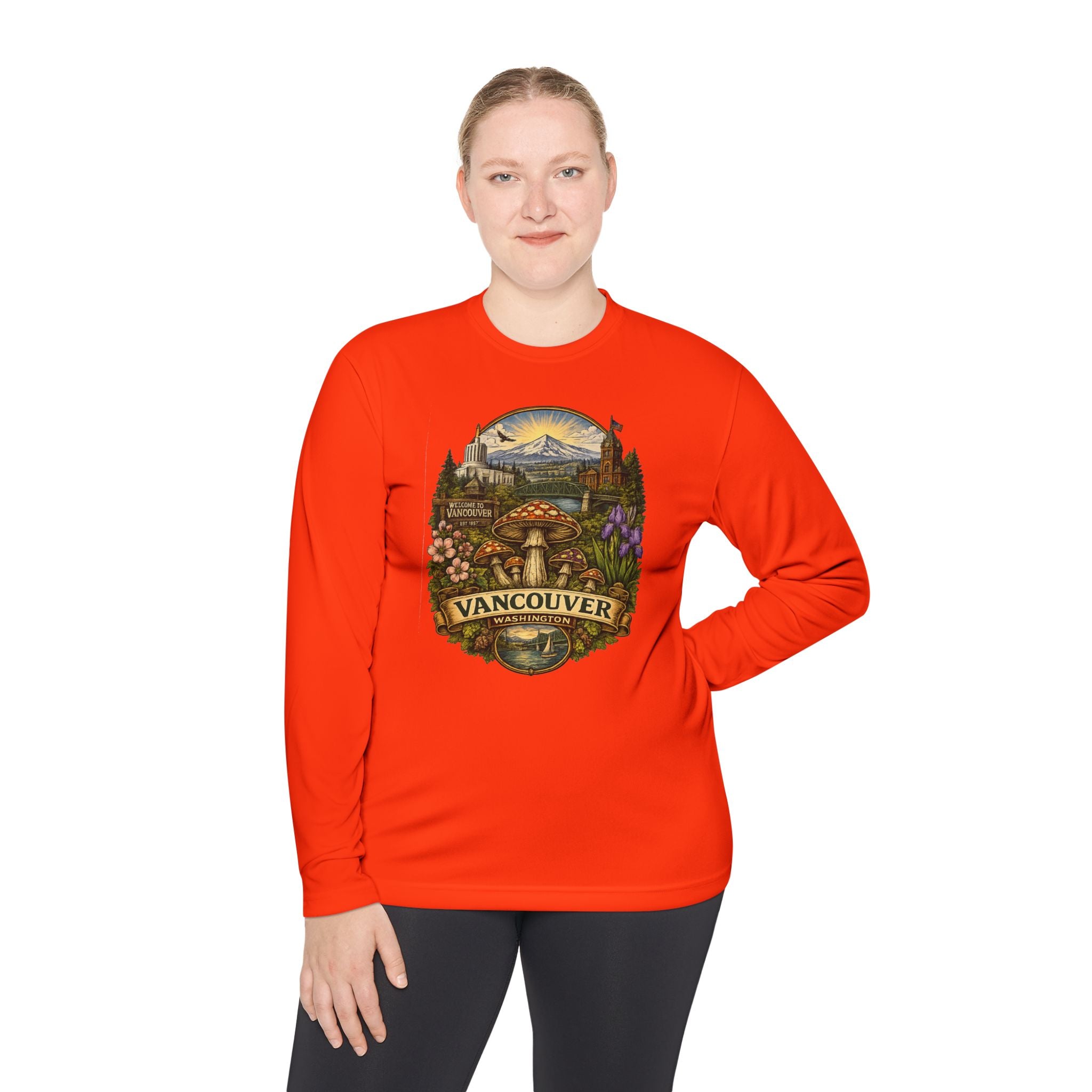 Vancouver Nature Long Sleeve Tee — Scenic Mountains & Mushroom Art