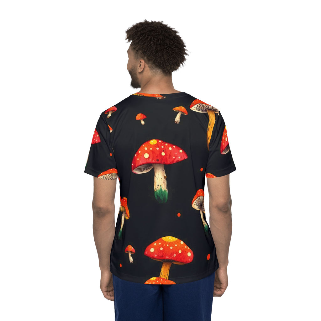 Men's Mushroom Print Sports Jersey — Red Toadstool All-Over Graphic Tee