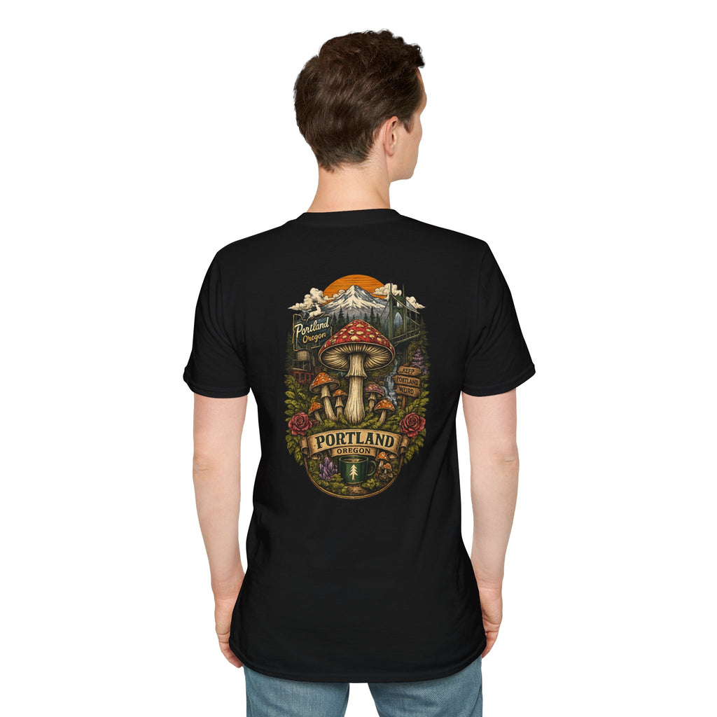 City: Portland Mushroom Magic T-Shirt — Vintage Red Toadstool Illustration