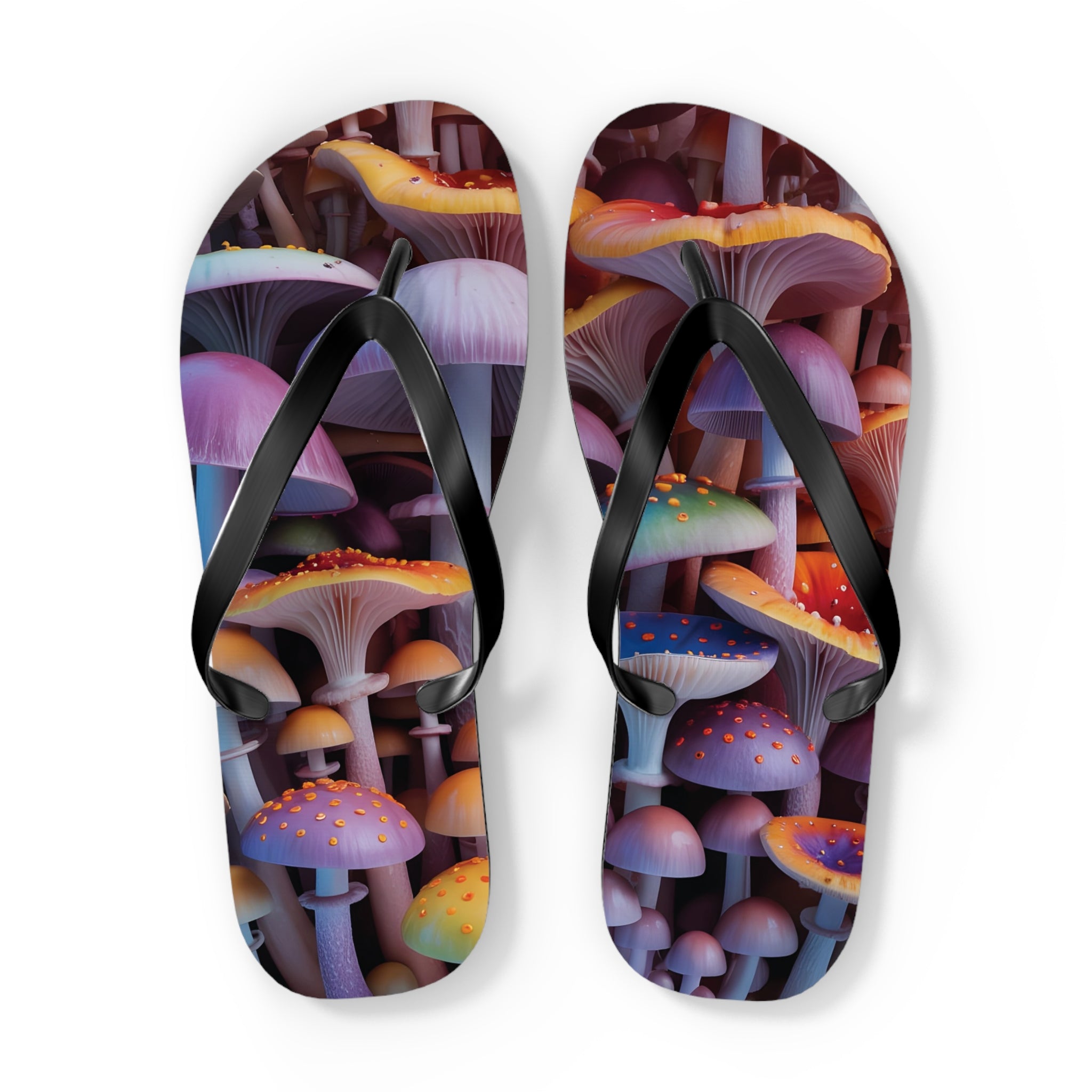 Flops: Psychedelic Mushroom Flip Flops - Colorful Fantasy Beach Sandals