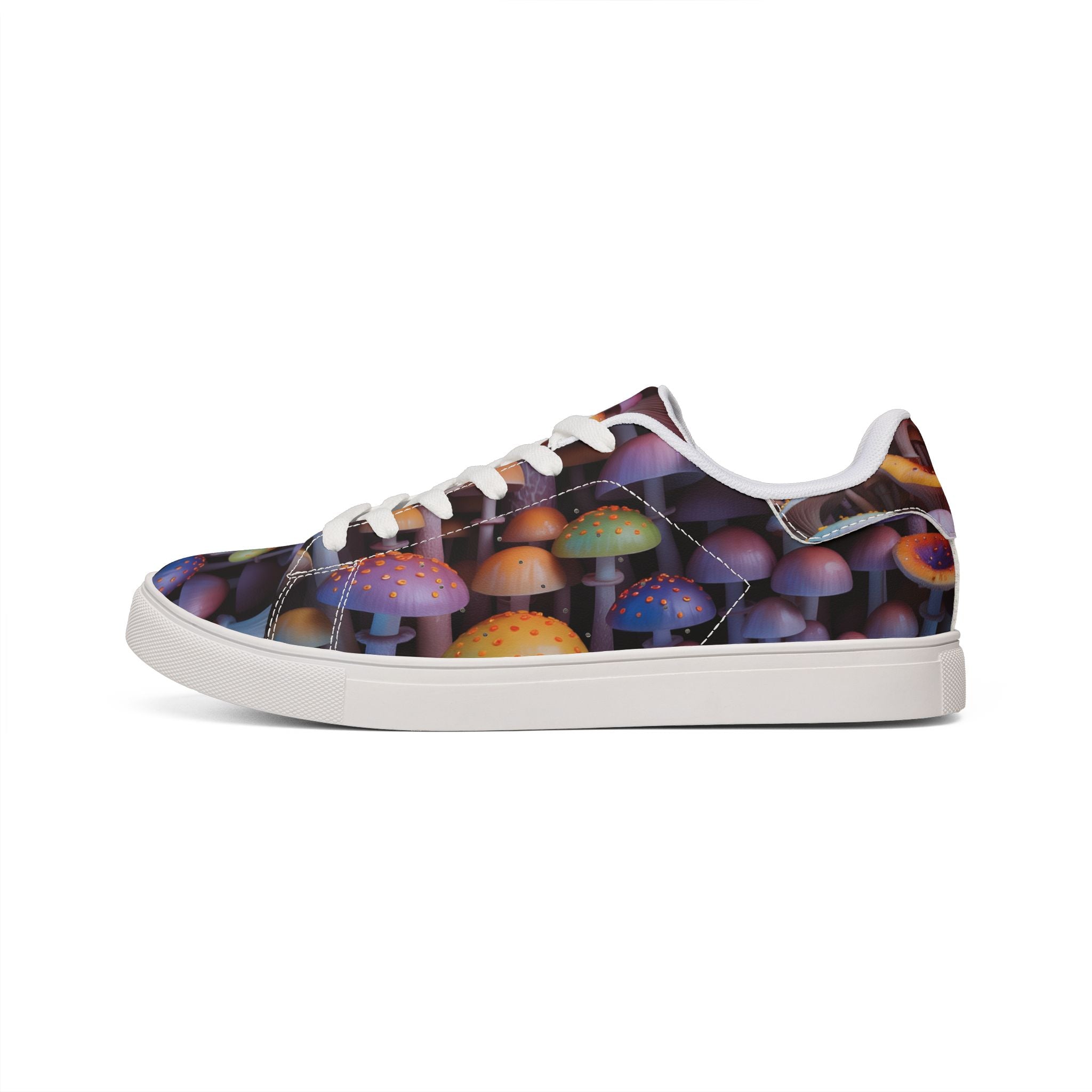 Low-Top Sneakers — Colorful Psychedelic Mushroom Print Leather