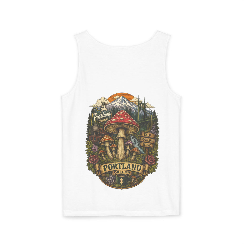 City: Portland Mushroom Graphic Tank Top — Colorful Psychedelic Fungi Design
