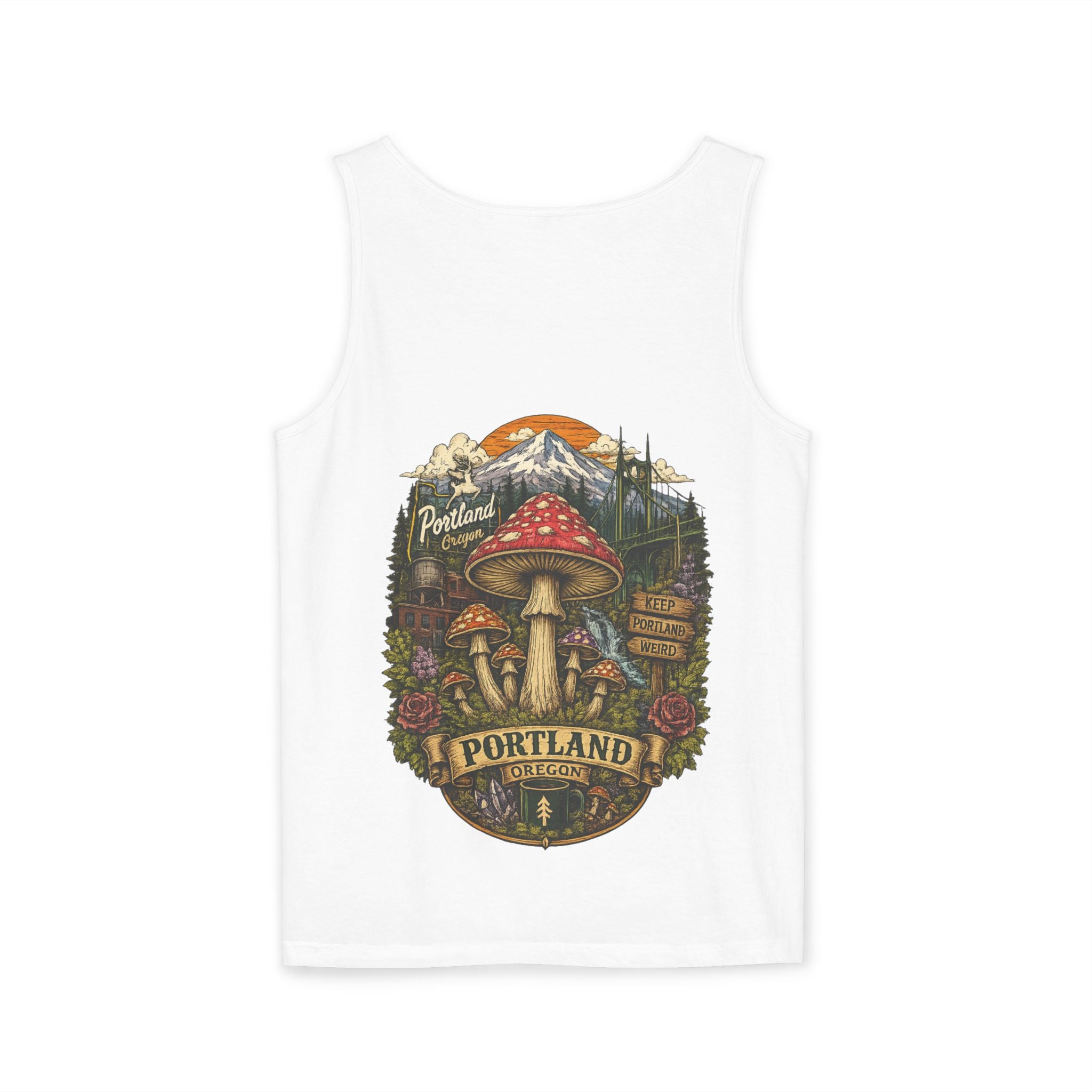 City: Portland Mushroom Graphic Tank Top — Colorful Psychedelic Fungi Design