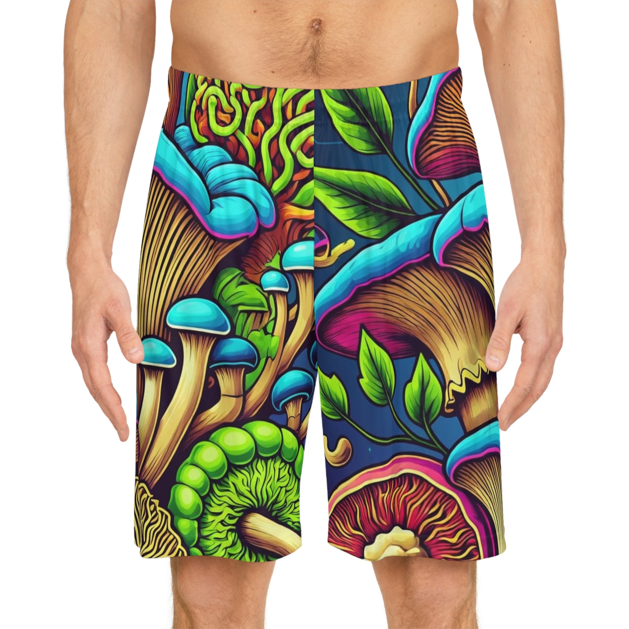Psychedelic Mushroom Basketball Shorts — Vibrant All-Over-Print Athletic Shorts