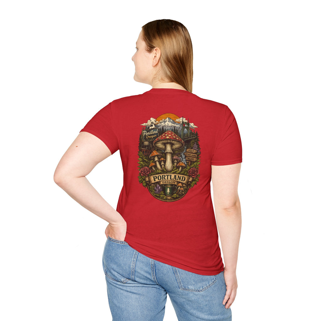 City: Portland Mushroom Magic T-Shirt — Vintage Red Toadstool Illustration