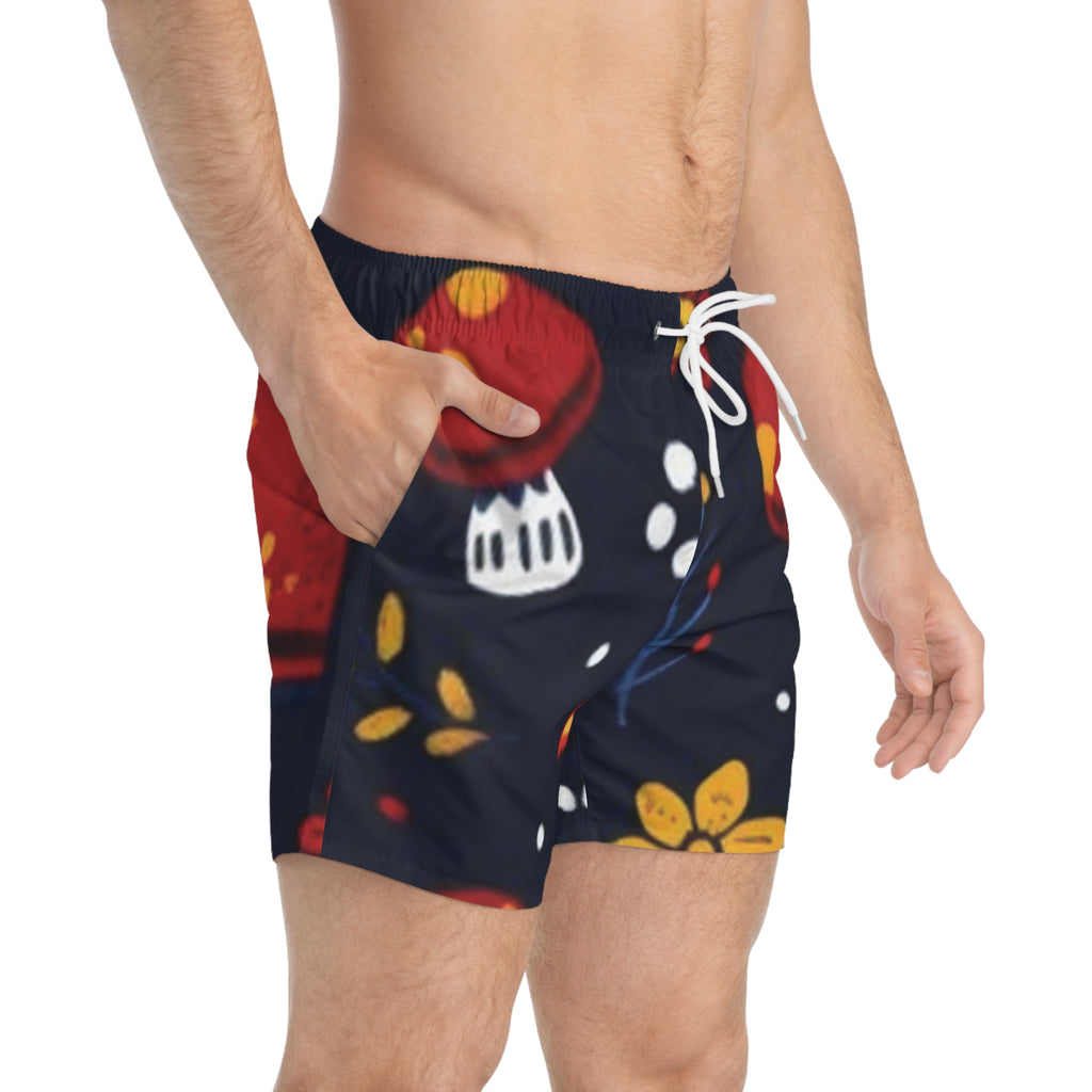 Bañador floral de setas - Pantalones cortos de playa con estampado de amanita roja