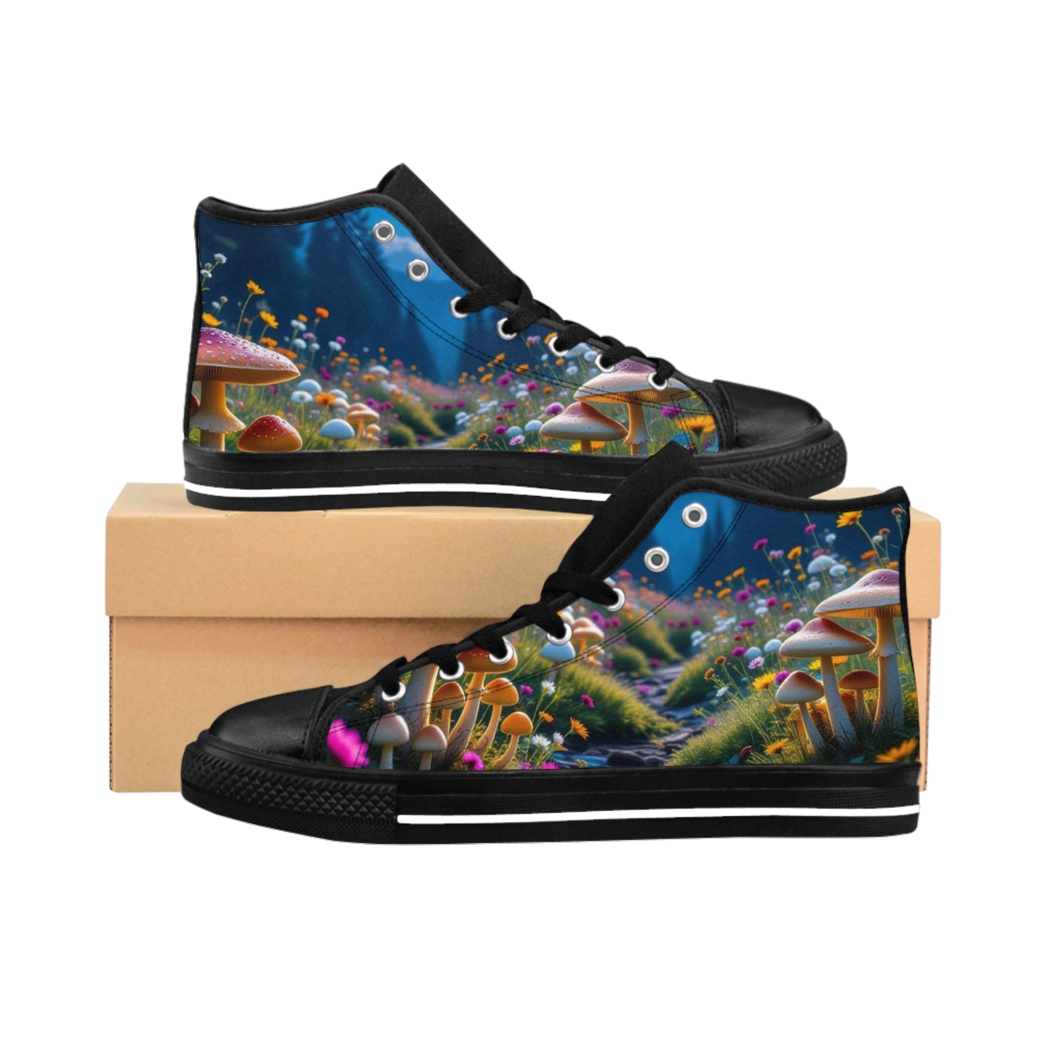 Zapatillas altas — Zapatos informales de mujer con diseño de bosque de hongos de neón