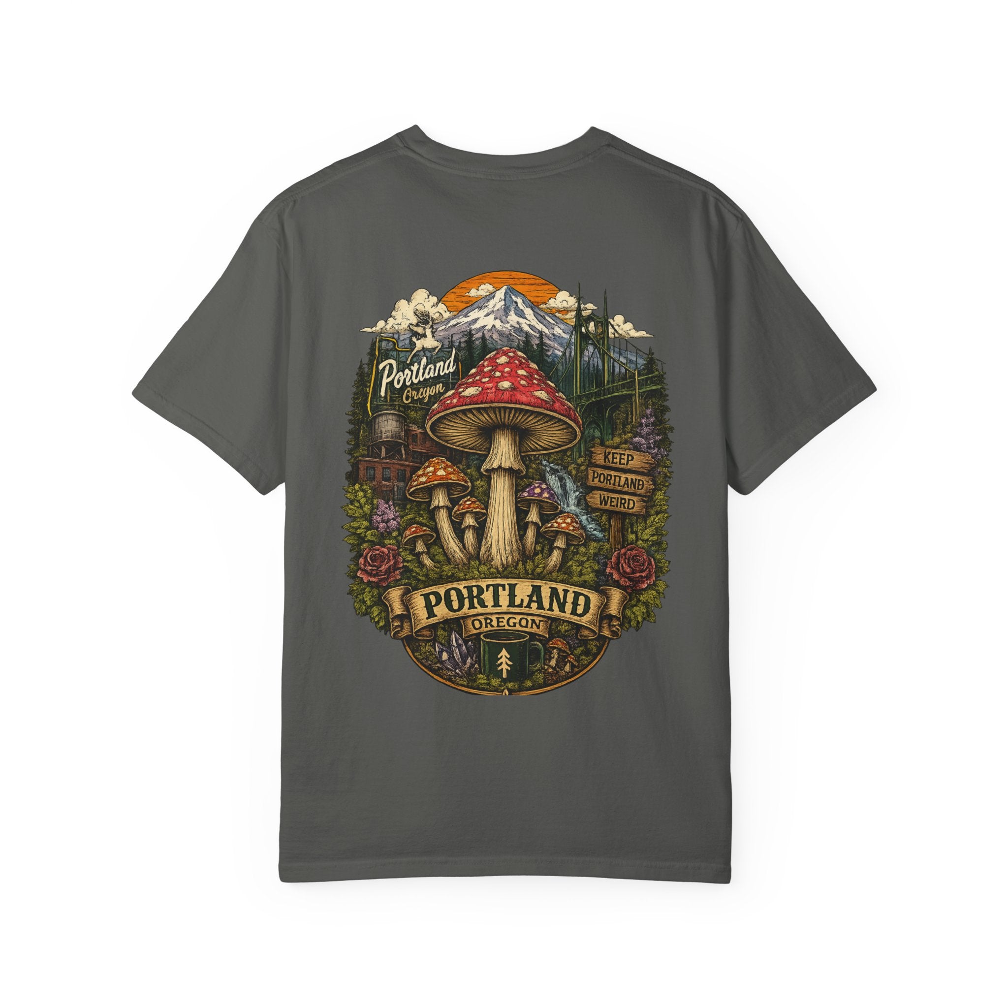 City: Portland Mushroom Graphic T-Shirt — Vintage Forest Amanita Design