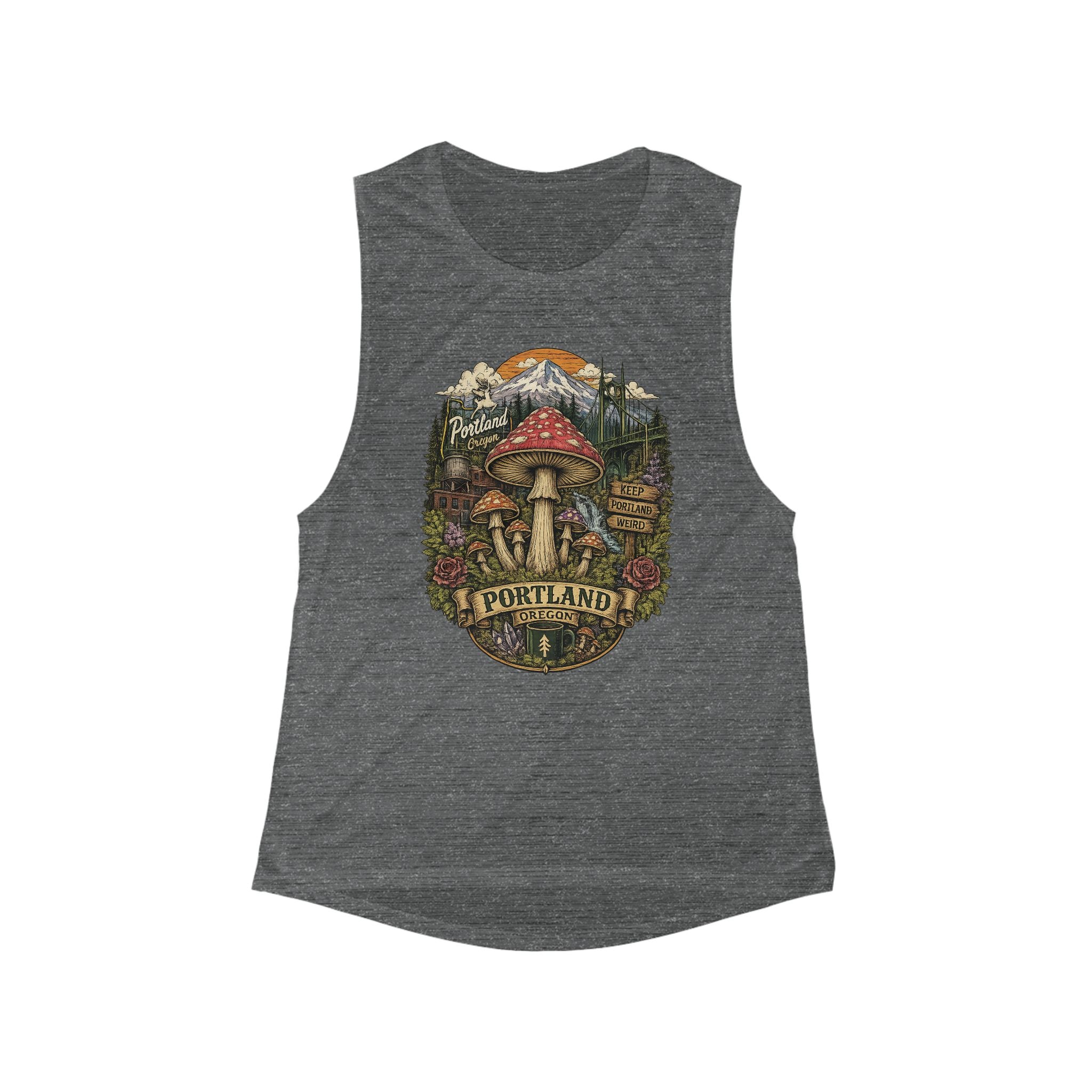 Portland Mushroom Graphic Tank Top — Women's Scoop Muscle Tank