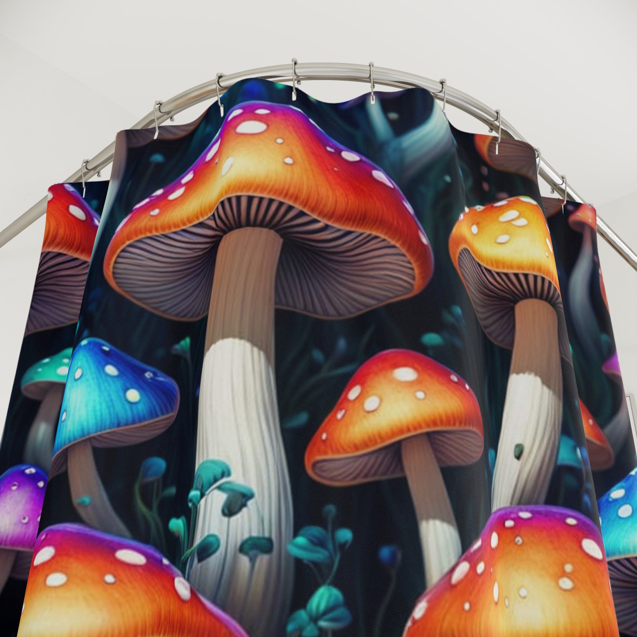 Mushroom Forest Shower Curtain — Colorful Psychedelic Fungi Bathroom Decor