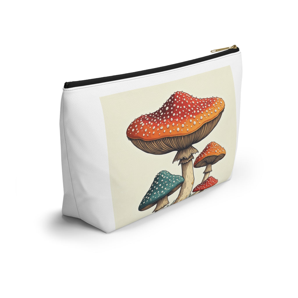 Mushroom Illustration Accessory Pouch — Cute Toadstool Cosmetic Bag