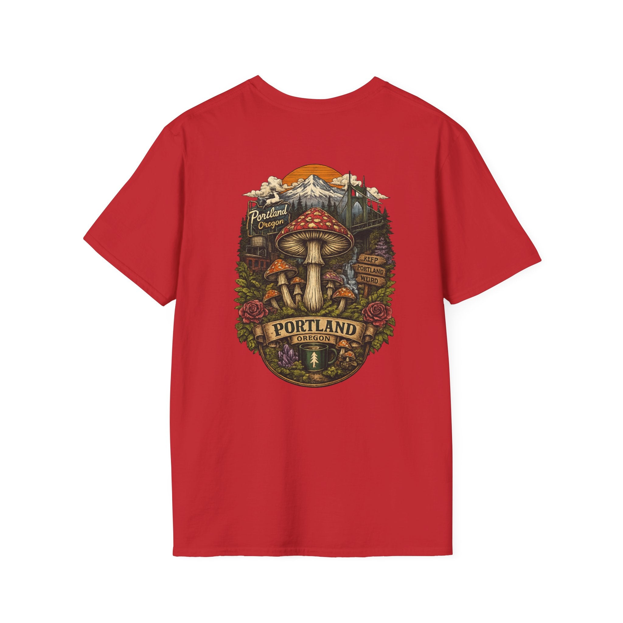 City: Portland Mushroom Magic T-Shirt — Vintage Red Toadstool Illustration