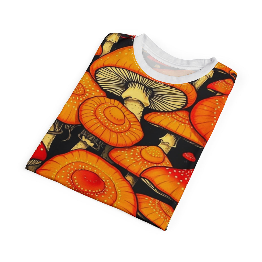 Camiseta con estampado completo de hongos psicodélicos anaranjados