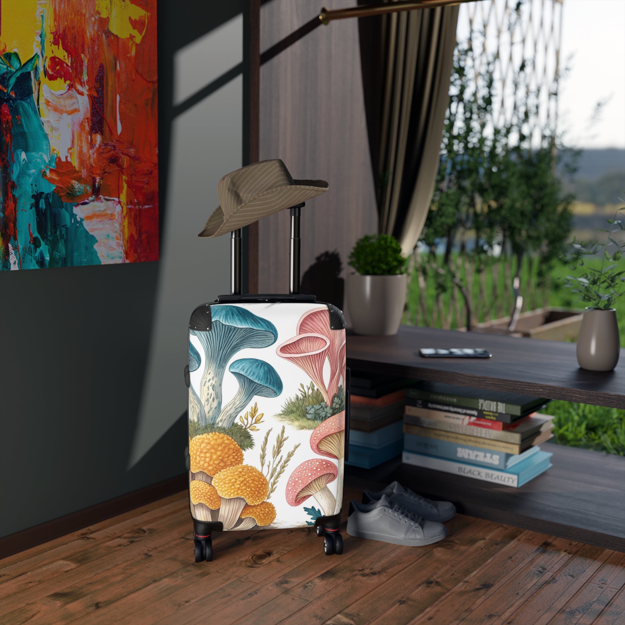 Botanical Mushroom Suitcase – Colorful Fungi Travel Luggage