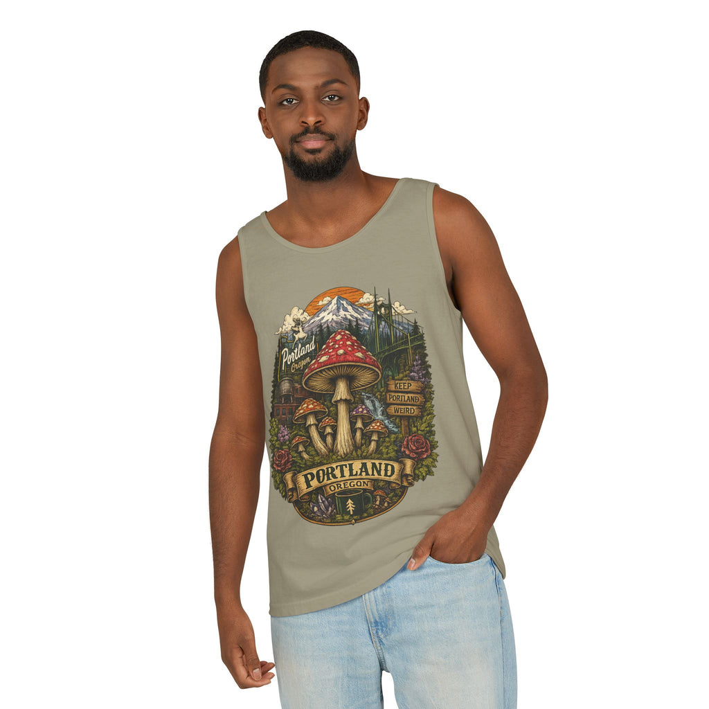 City: Portland Mushroom Tank Top — Vintage Forest Travel Graphic