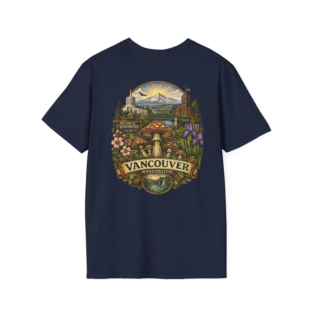City: Vancouver Mushroom Illustration T-Shirt – Vintage Red Toadstool Graphic