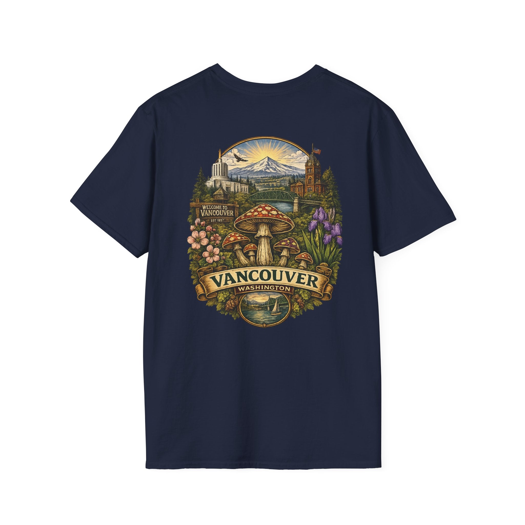 City: Vancouver Mushroom Illustration T-Shirt – Vintage Red Toadstool Graphic