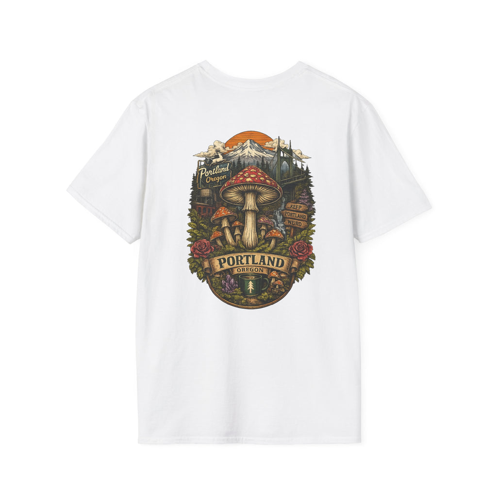 City: Portland Mushroom Magic T-Shirt — Vintage Red Toadstool Illustration