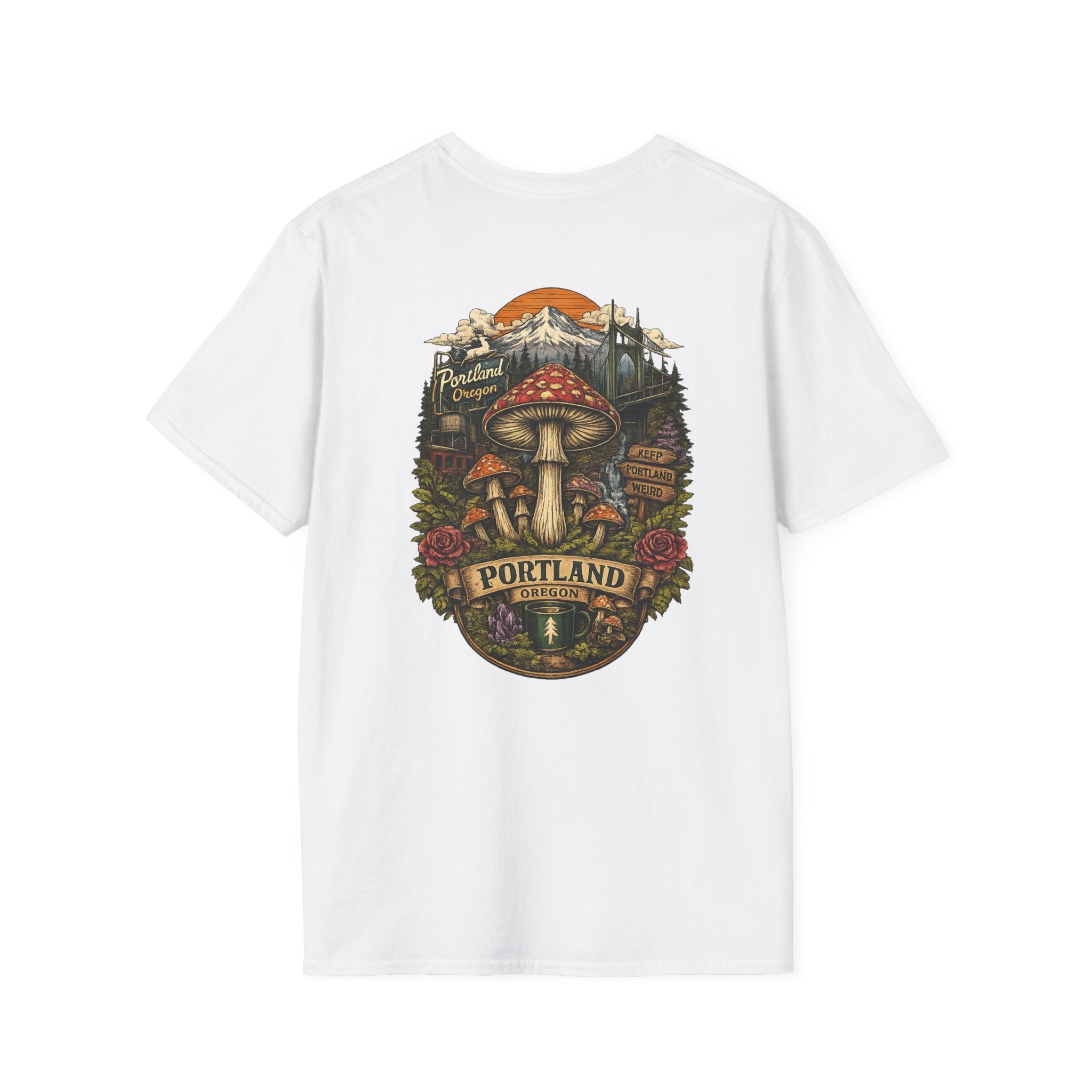 City: Portland Mushroom Magic T-Shirt — Vintage Red Toadstool Illustration