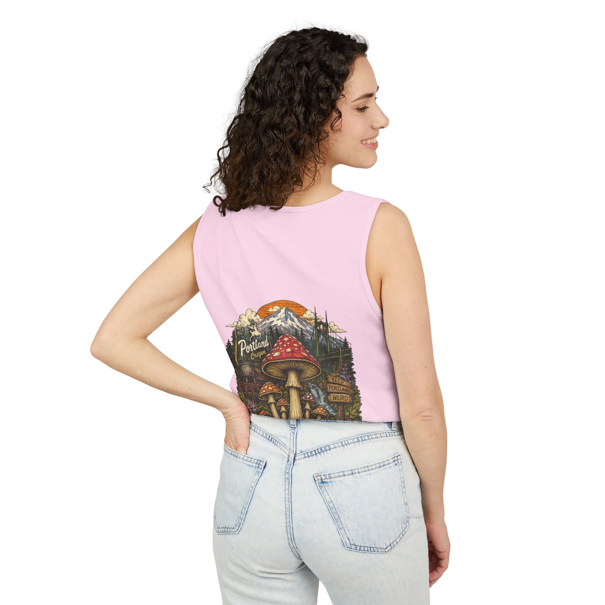 City: Portland Mushroom Graphic Tank Top — Colorful Psychedelic Fungi Design