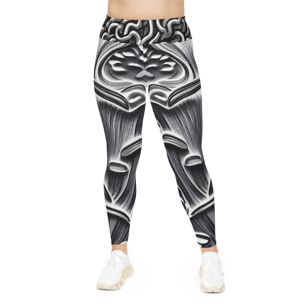 Plus Size Leggings — Monochrome Ornate Baroque Print AOP