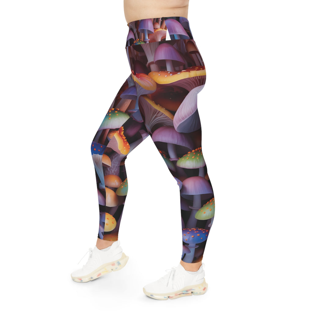 Plus Size Mushroom Print Leggings — Psychedelic Fantasy AOP Leggings