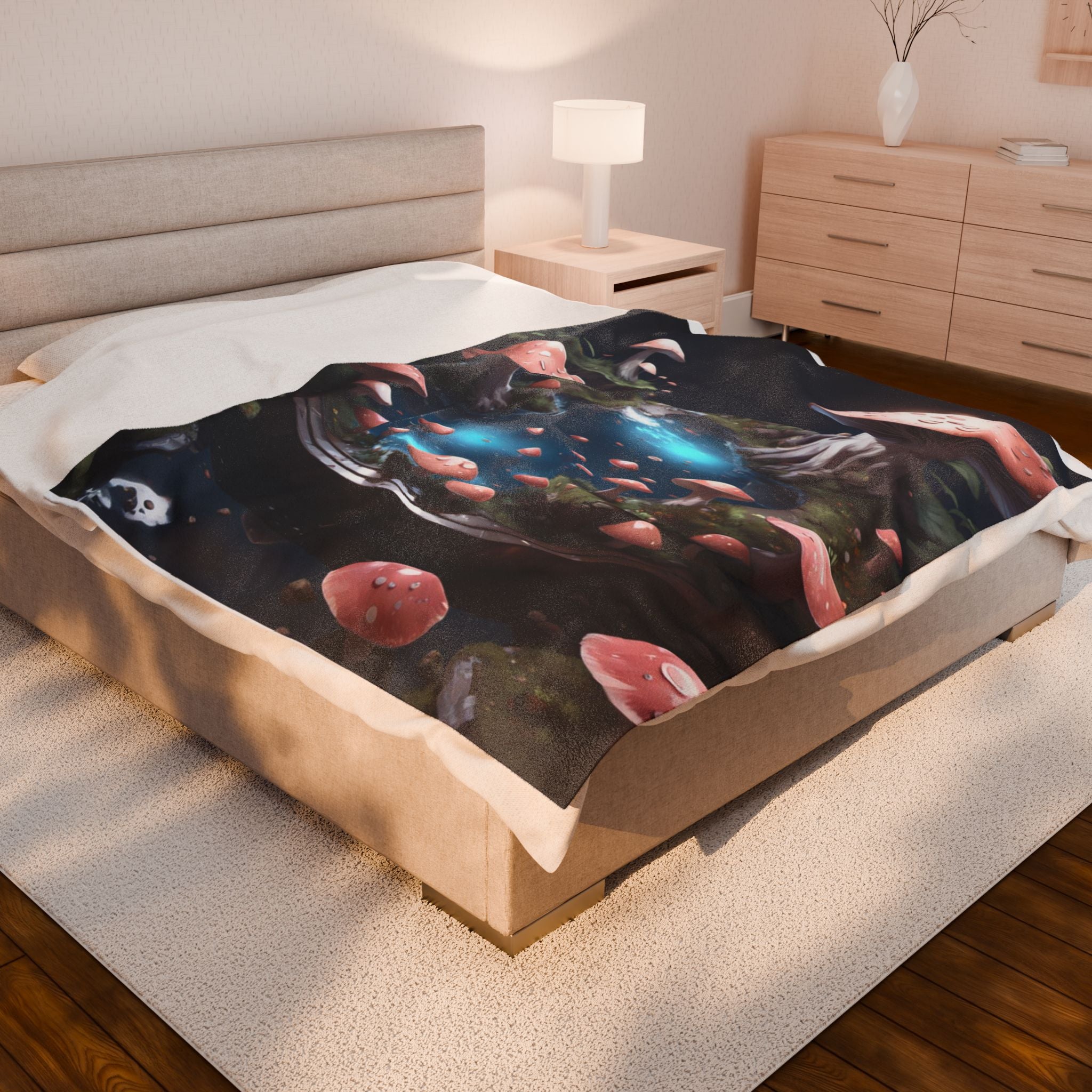 Mushroom Fairy Pond Velveteen Plush Blanket