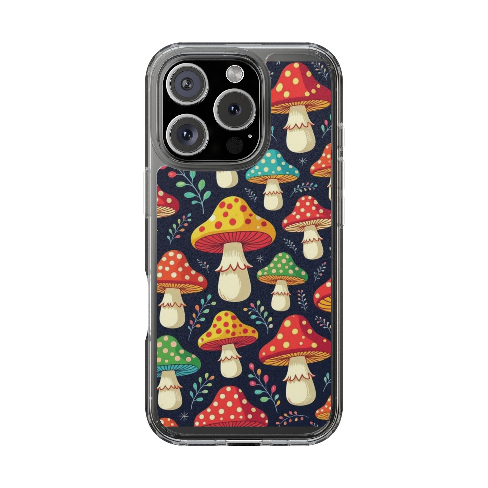 Phone Case: Mushroom Pattern Clear Phone Case — Colorful Toadstool Floral Design