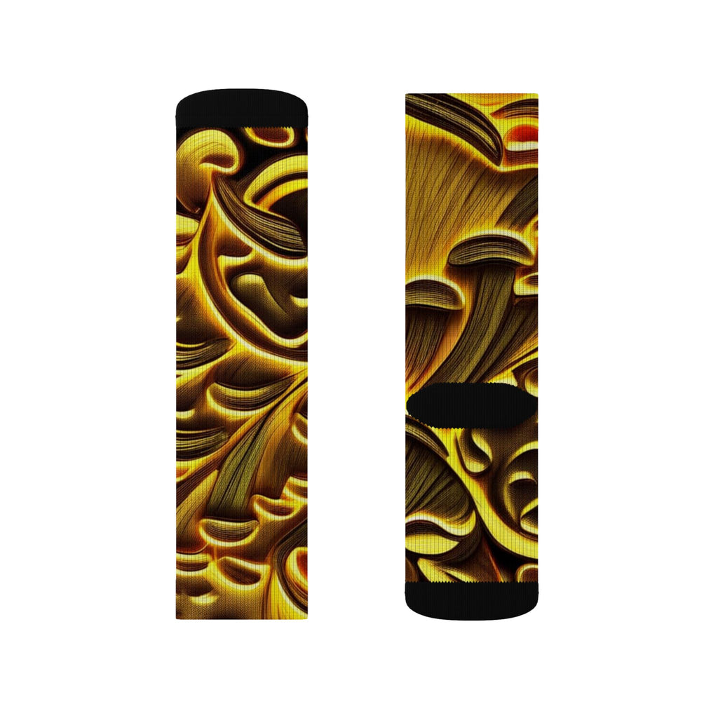 Socks: Gold Baroque Sublimation Socks — Ornate Vintage Pattern Crew Socks