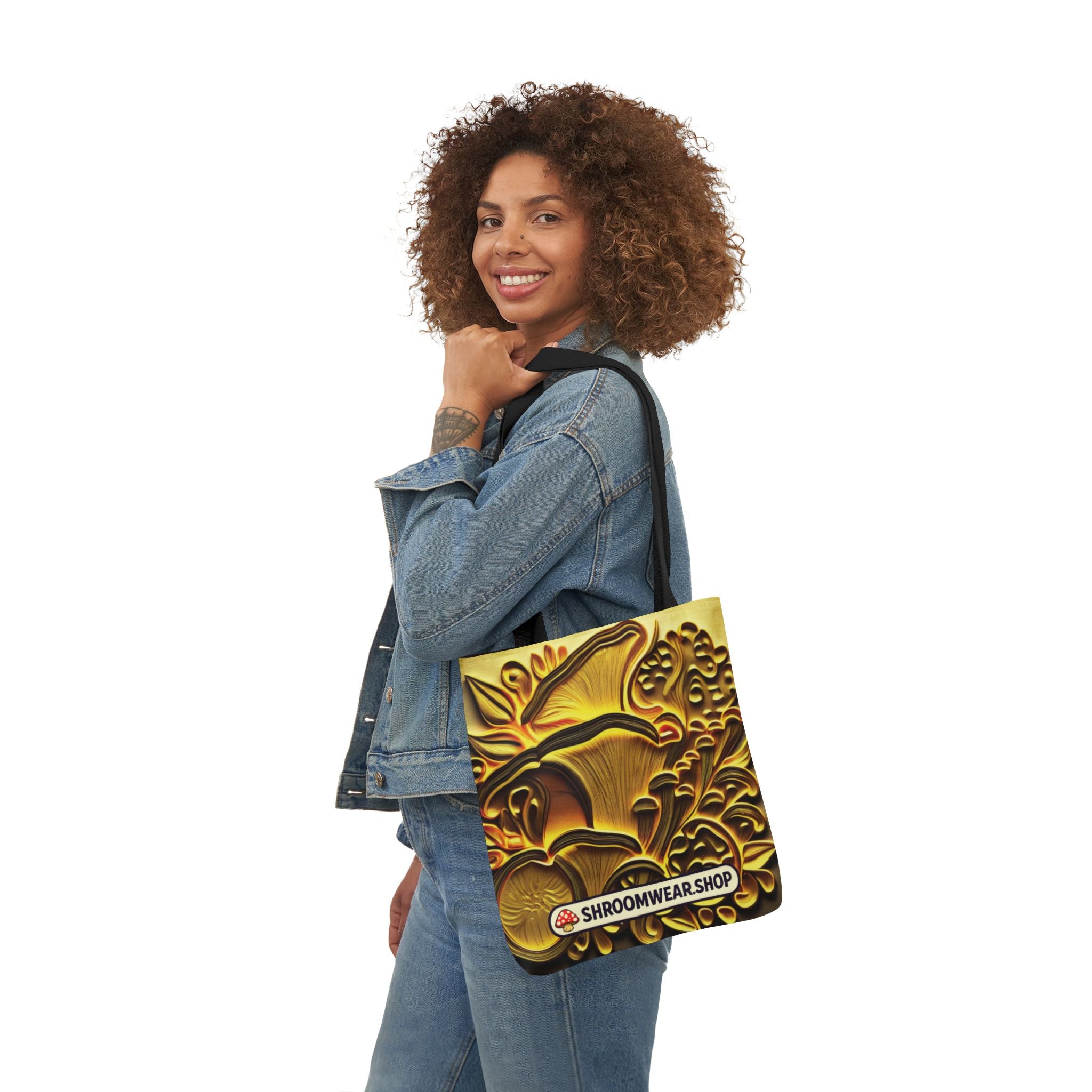 Tote Bag : Golden Mushroom Canvas Tote Bag — Psychedelic Fungi Art Tote