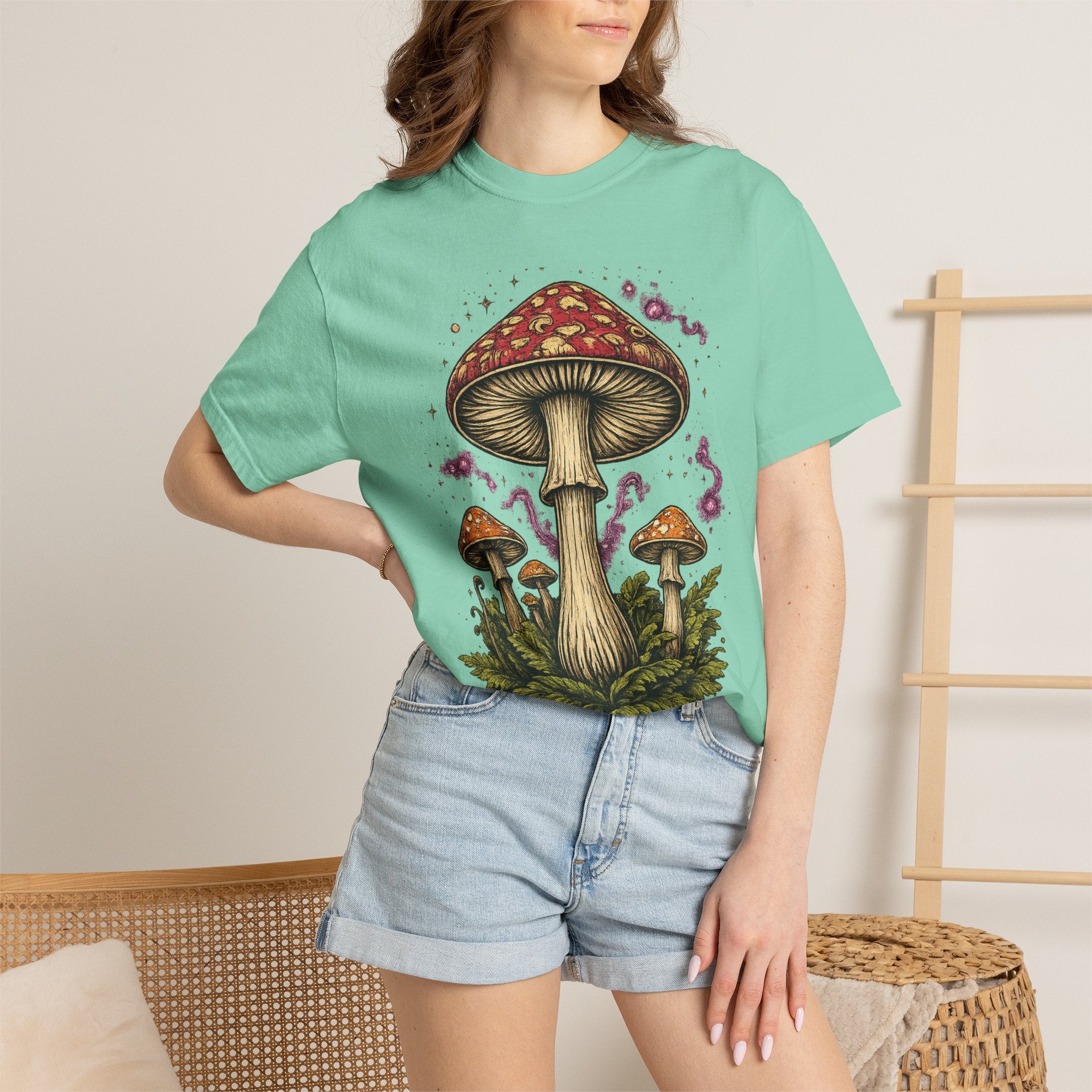 City: Portland Mushroom Graphic T-Shirt — Vintage Forest Amanita Design