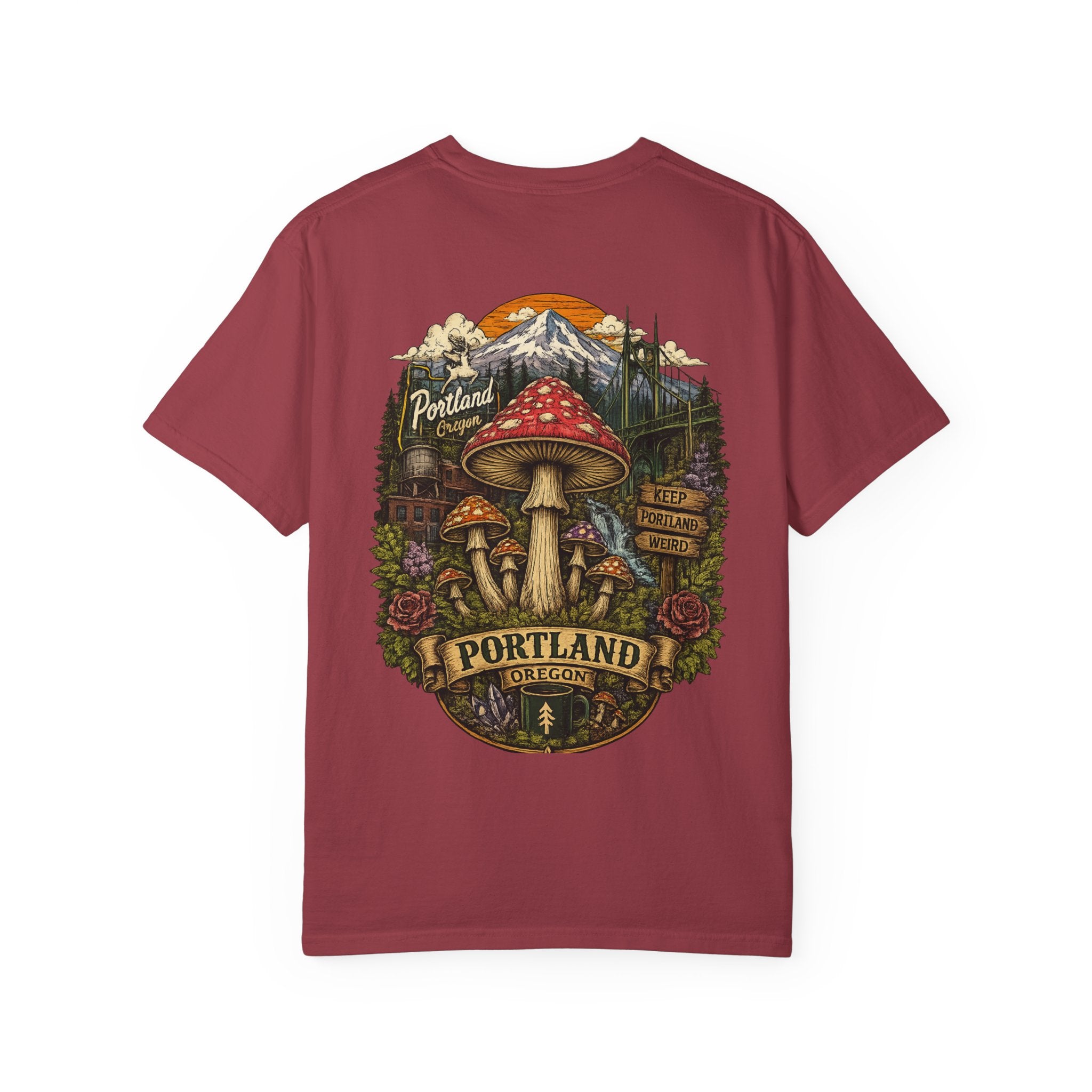 City: Portland Mushroom Graphic T-Shirt — Vintage Forest Amanita Design