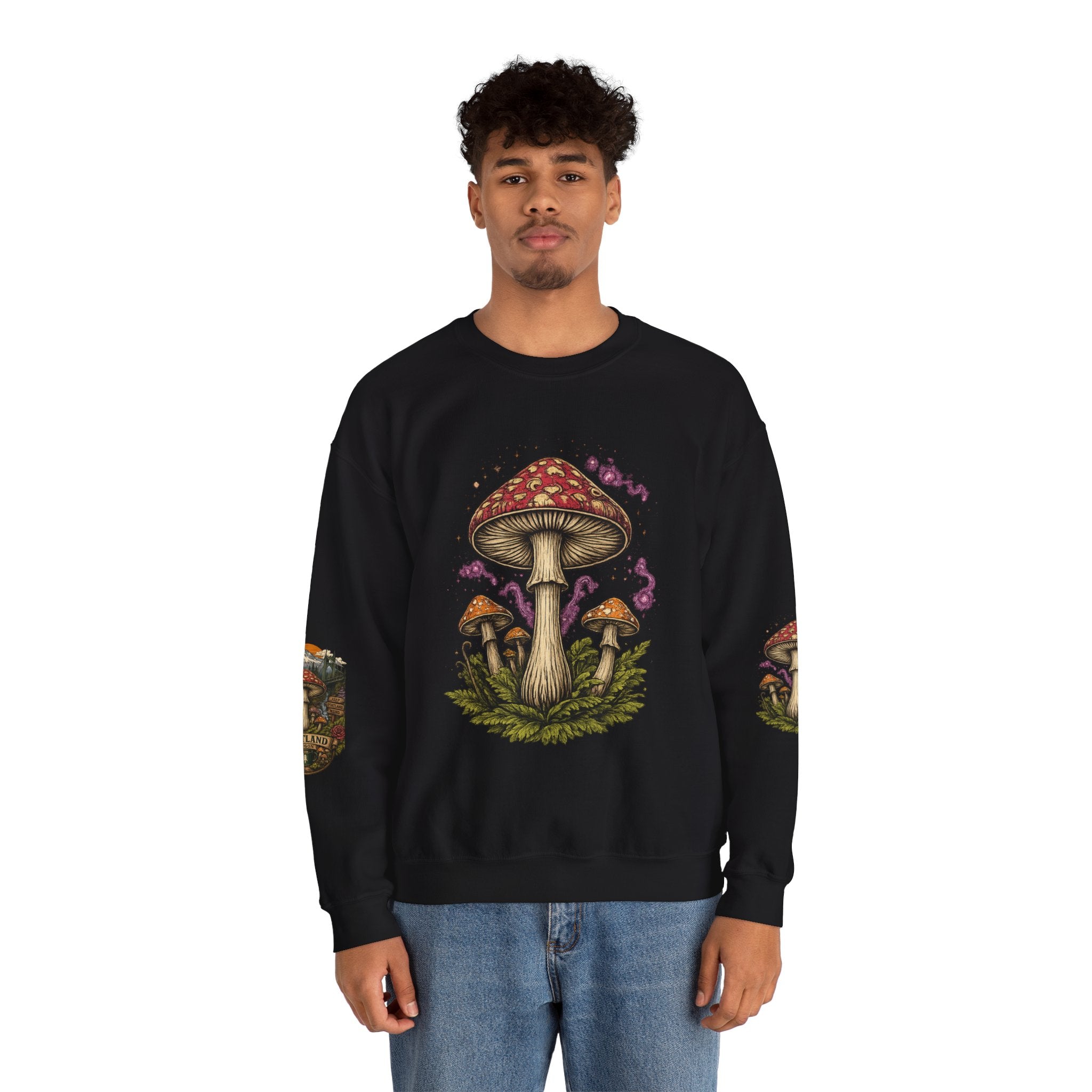 City: Portland Mushroom Crewneck Sweatshirt Vintage Psychedelic Fungi Graphic