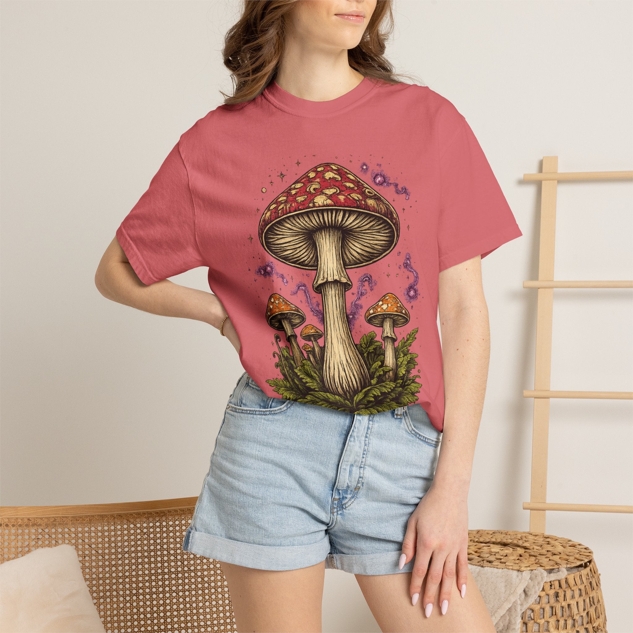 City: Portland Mushroom Graphic T-Shirt — Vintage Forest Amanita Design