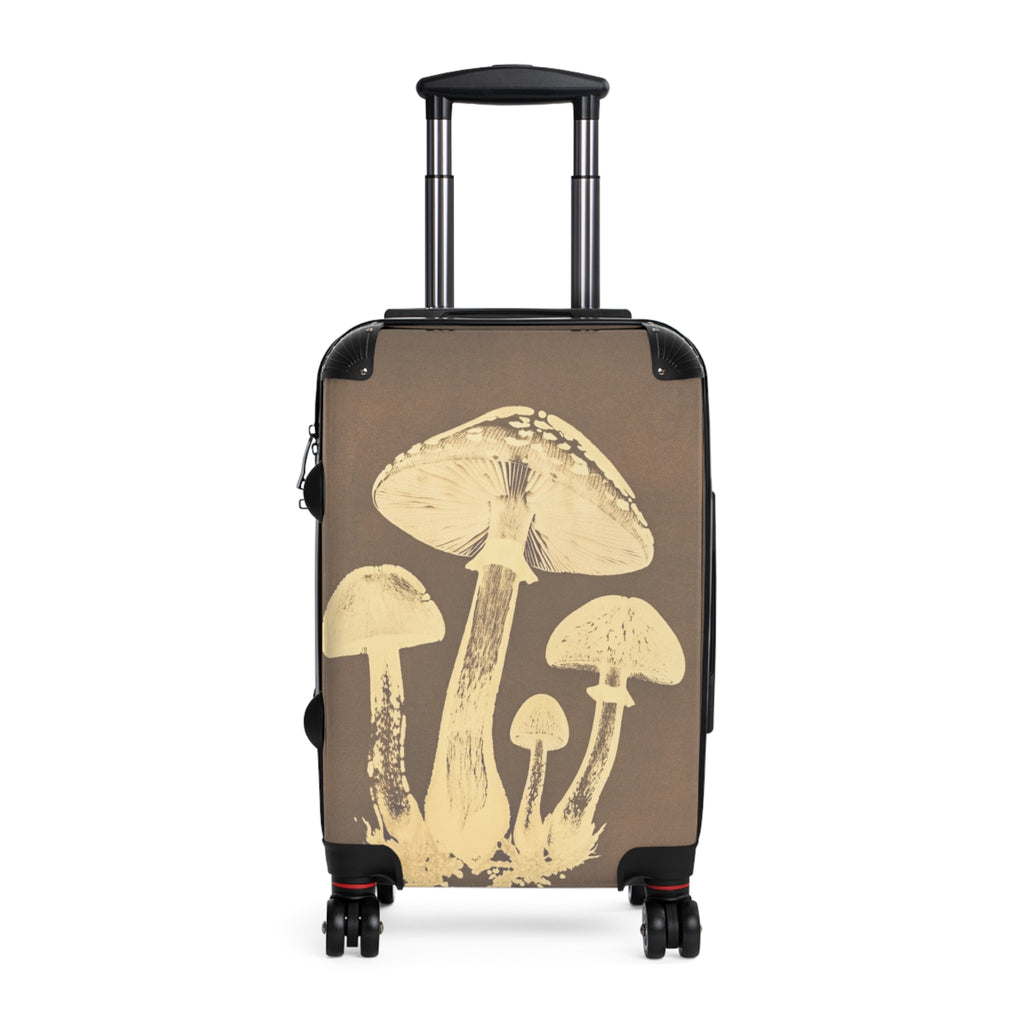 Mushroom Illustration Suitcase — Vintage Botanical Carry-On Luggage