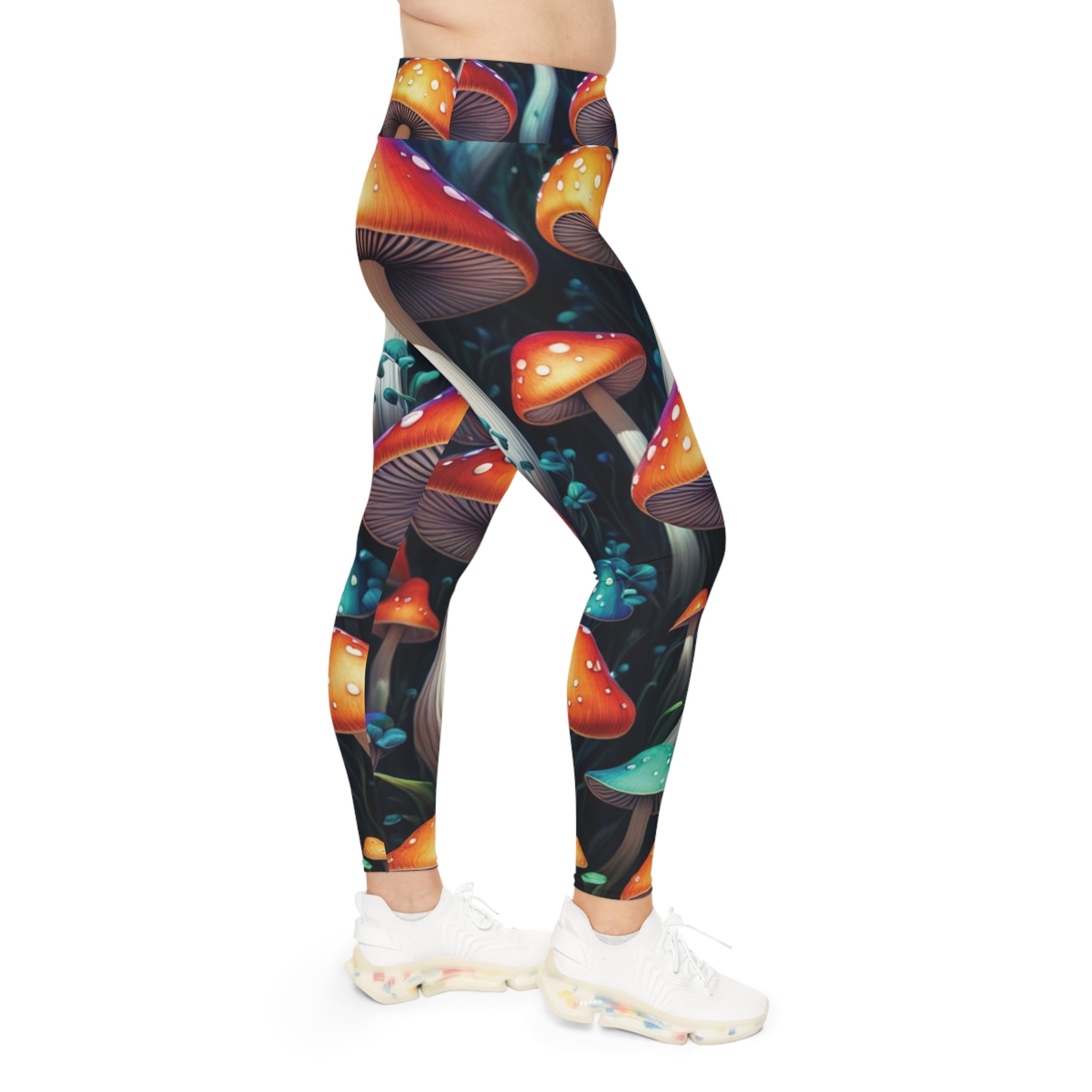 Plus Size Mushroom Leggings — Psychedelic Forest Print All-Over